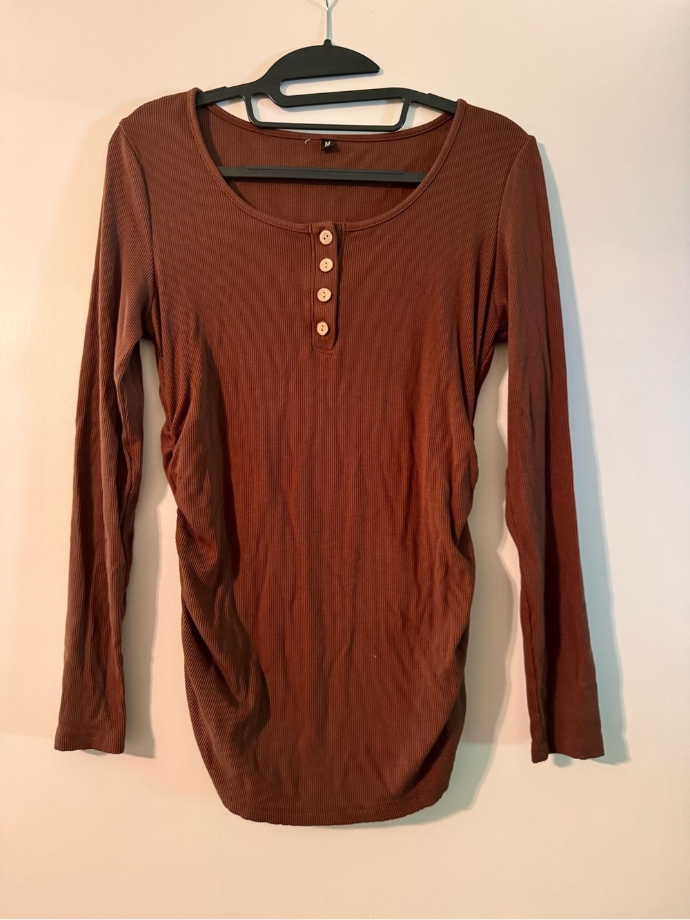 Classic Ribbed Maternity Long-Sleeve Top - Multiple Color Options